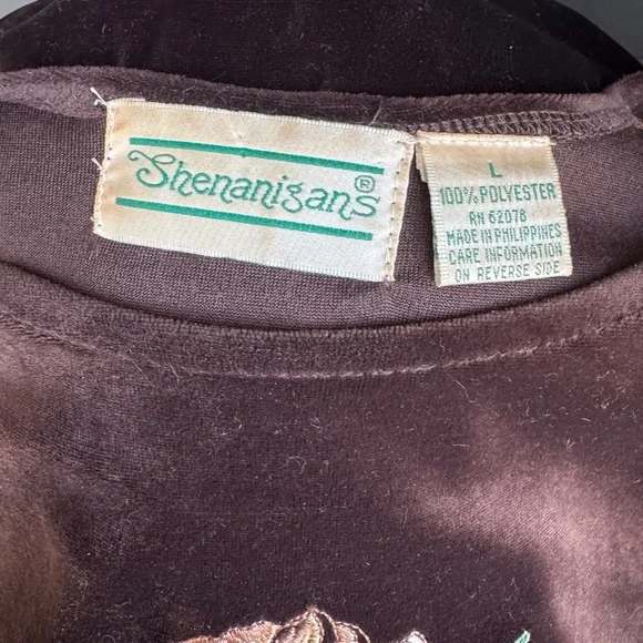 Vintage 90’s Shenanigans Brown Velveteen Baby Doll Dress Floral Embroidery - Picture 8 of 10